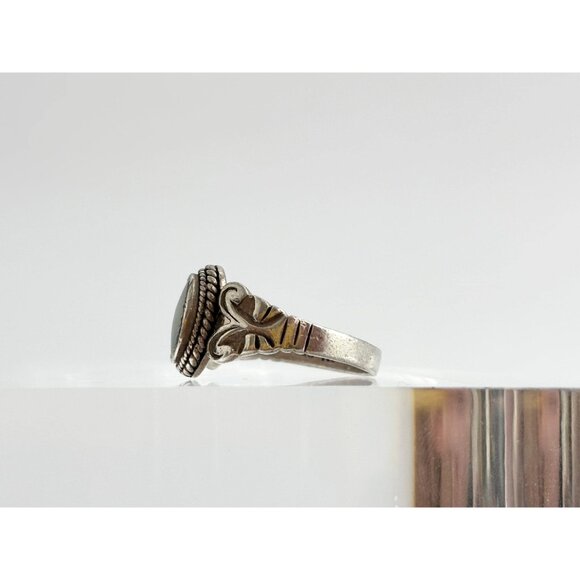 Navajo Mother of Pearl Inlay Ornate 925 Sterling Silver Vintage Ring - sz 6.5 - Picture 5 of 16